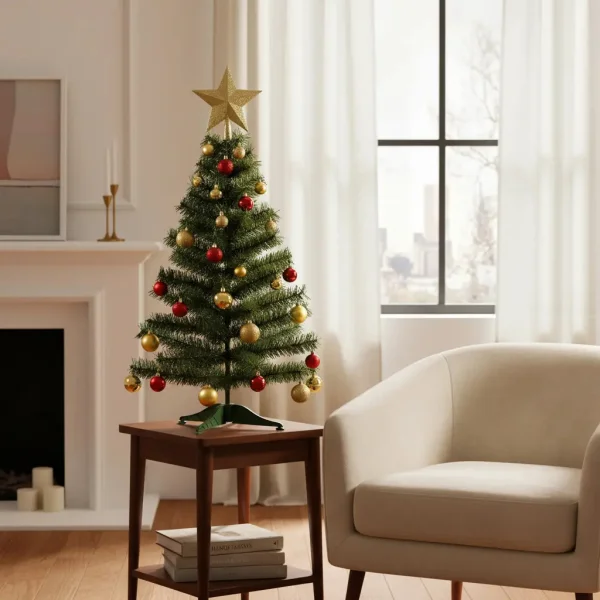 Arbol De Navidad Decorado Arbolito 1.20m Pino Carioca Color Rojo/oro