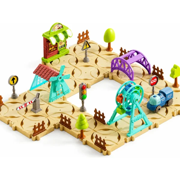 Pista Tren Eléctrico Puzzle 65 Piezas Diy Armable Niños Tren Beige