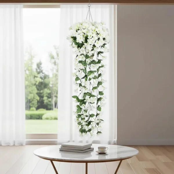Ramo Flor Colgante Planta Jardin Artificial Enredadera X4u Blanco