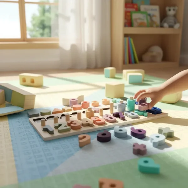 Tablero Madera Montessori 3 En 1 Números Formas Sensorial Multicolor