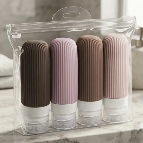Set X 4 Frascos Silicona Viaje Avion Envases Recargables Multicolor Lisa