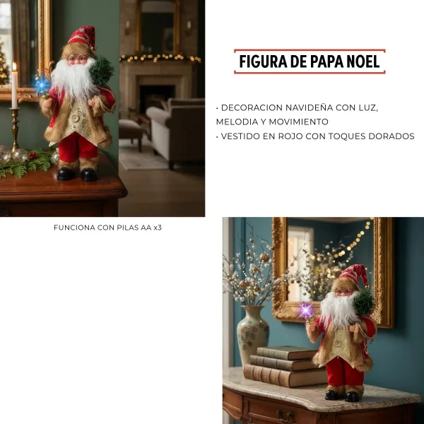 Papa Noel 35cm Muñeco Navideño Decoracion Con Luz Y Sonido Color Rojo