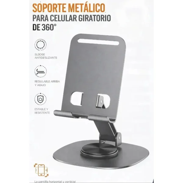 Soporte Apoya Celular Escritorio Mesa Plegable Giratorio Plateado