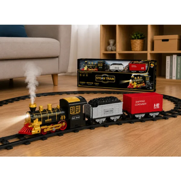 Tren A Vapor Retro Eléctrico Con Humo Real Luz Sonido + Vías