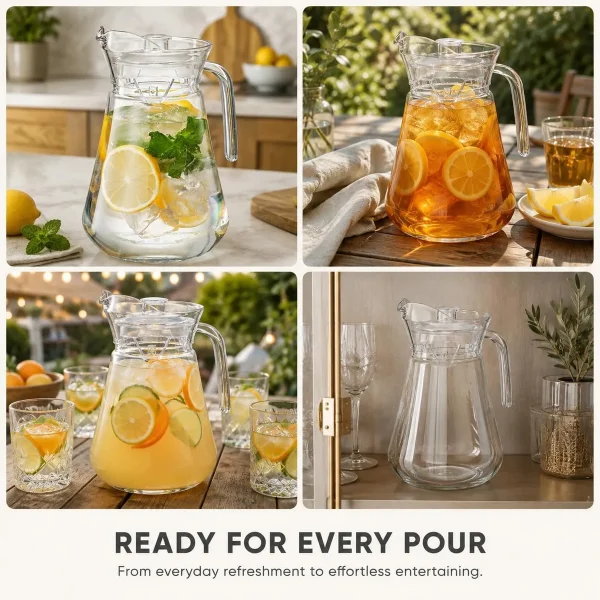 Jarra Vidrio Lisa Con Tapa 1.3 Litros Agua Jugo Transparente Transparente