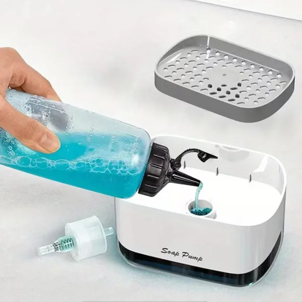 Dispenser Detergente + Esponja Organizador Bacha A Presion Gris