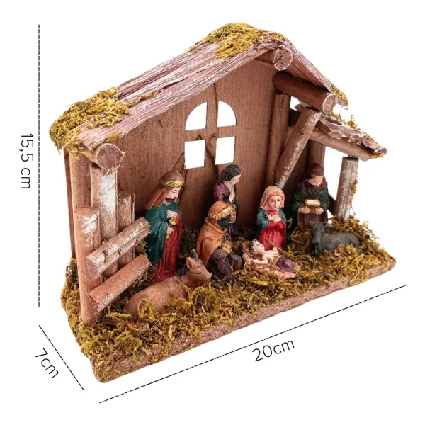 Pesebre Navideño Expreso Polar 8 Figuras Cerámica Madera 20x15.5x7cm