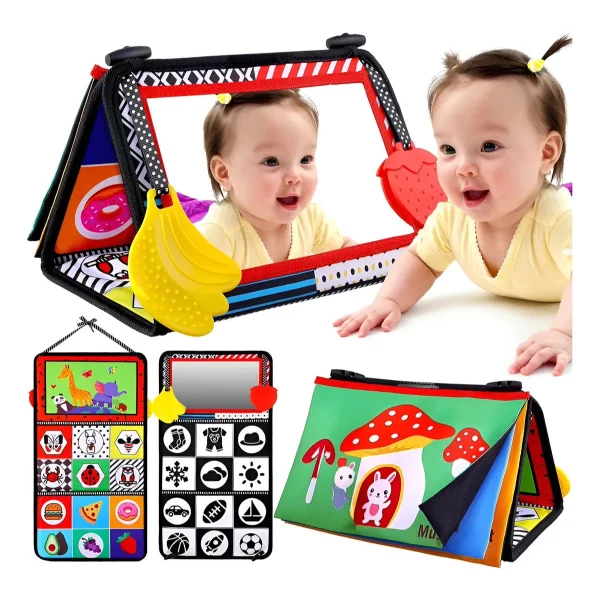 Juguete Montessori Bebe Libro Tela Tummy Time Espejo