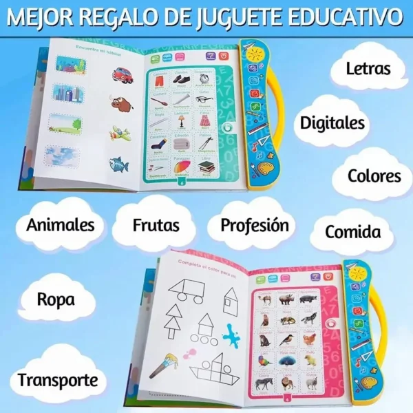 Libro Didactivo Interactivo Tactil Bilingüe Con Sonido Niños Celeste