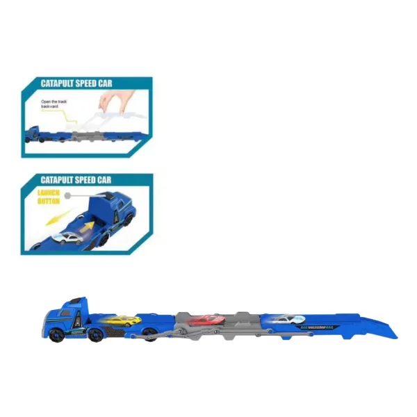 Camion Transportador Lanzador + 3 Autos De Carrera Niños Azul