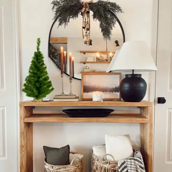 Arbolito Navidad Mini 60cm Con Base De Tronco Natural