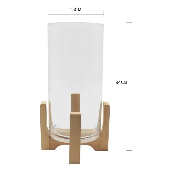 Portavela Jarrón De Vidrio Grande Con Base De Madera 34cm Transparente