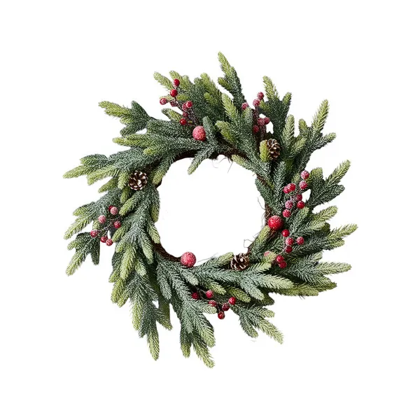 Corona Navideña Nevada Decorada Adornos Navidad 60cm Color Verde