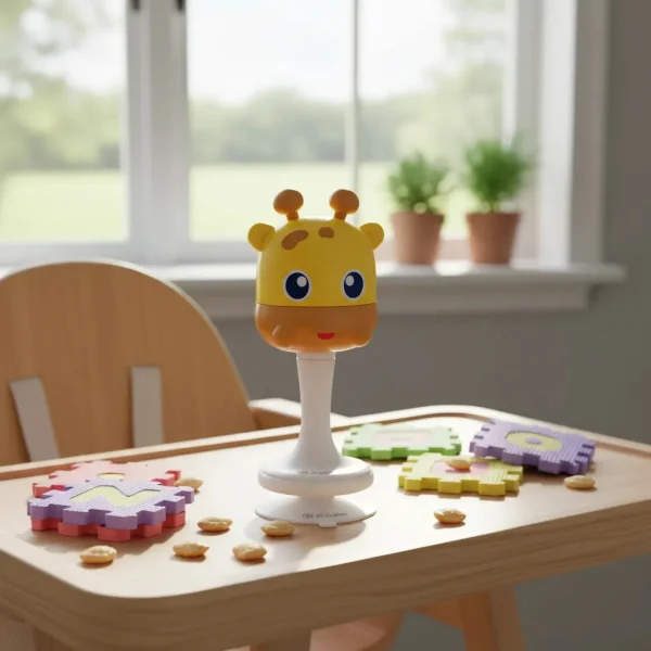 Sonajero Bebe Para Mesa Con Sopapa Base Ventosa Didactico Amarillo Jirafa