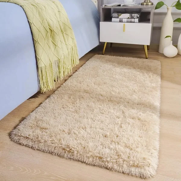 Alfombra Tapete Pelo Largo Nórdica Antideslizante 60x100cm 100 M 60 M Beige