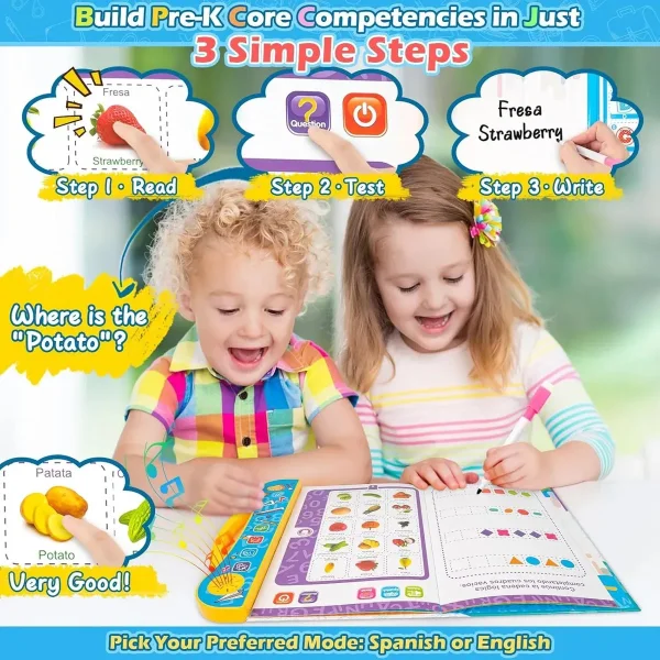 Libro Didactivo Interactivo Tactil Bilingüe Con Sonido Niños Celeste