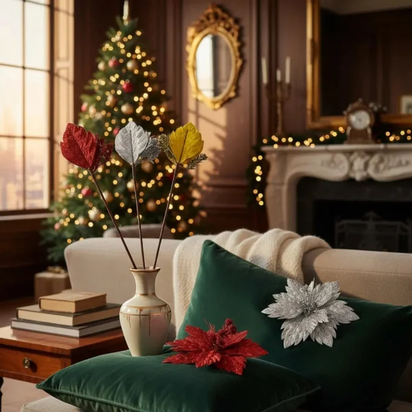 Flor 25cm Plata Arbol De Navidad Adornos Decoracion Plateado Estrella
