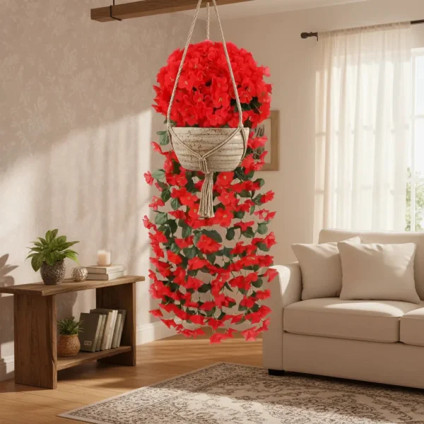 Ramo Flor Planta Colgante Pack X6 Jardin Artificial Interior Rojo