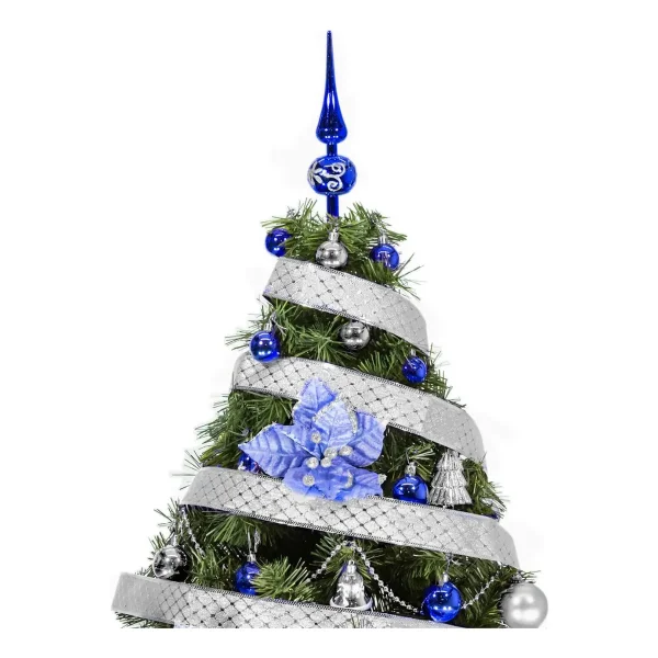 Arbol Navidad Tronador Verde 1,20 + Kit 30 Azul Plata