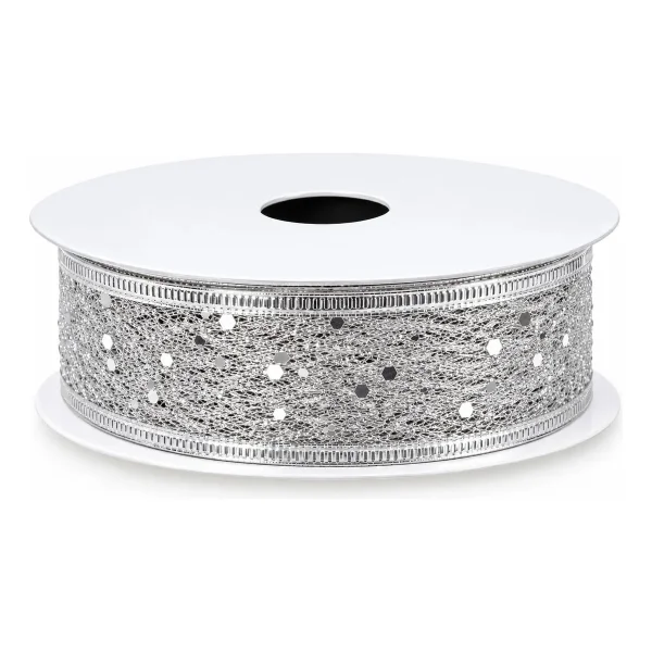 Cintas Navideñas Metalizadas Con Brillo 2,5cm 2.7m Adornos Plata