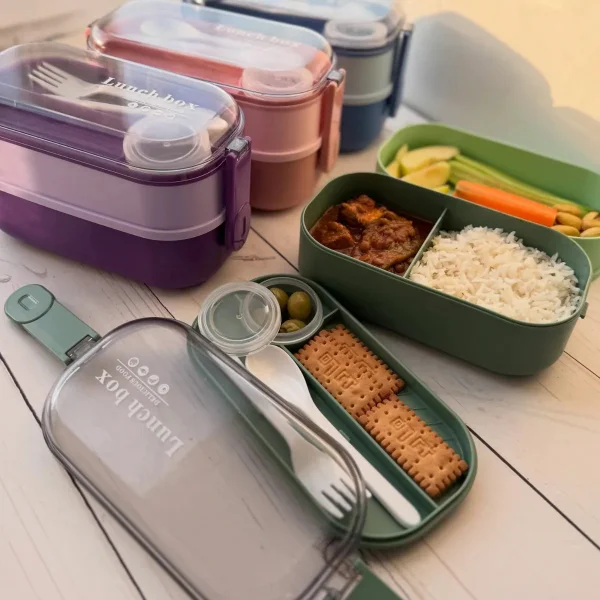 Lunchera Vianda Hermetica 2 Pisos Con Cubiertos Rosa Rosa