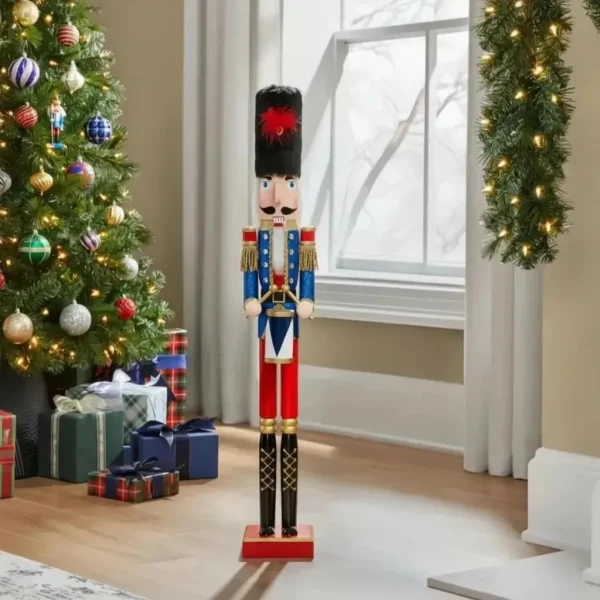 Cascanueces Navideño Gigante Soldado Rey Madera 1 Metro Rojo