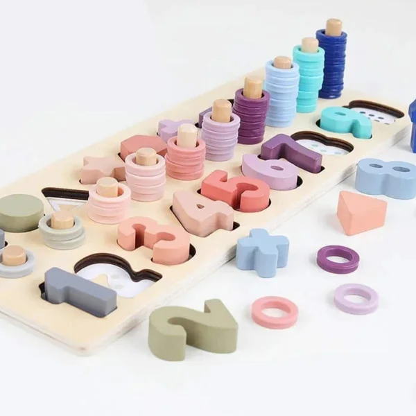 Tablero Madera Montessori 3 En 1 Números Formas Sensorial Multicolor