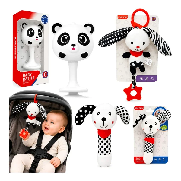 Sonajeros Juguetes Para Bebes Bundle Set X3 6 Meses 1 Año Blanco Y Negro