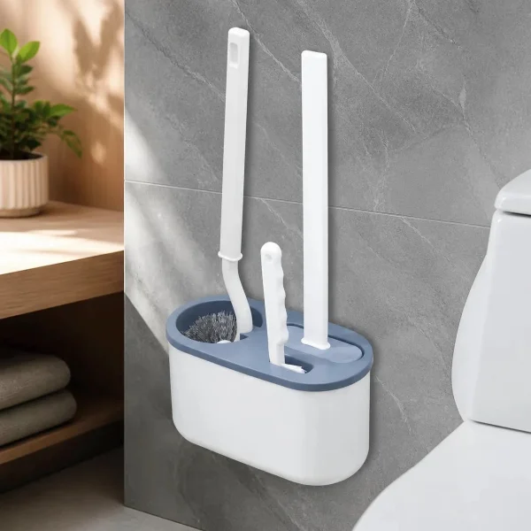 Set Escobillas Baño 3 En 1 Silicona Base Soporte Adhesivo Peltre