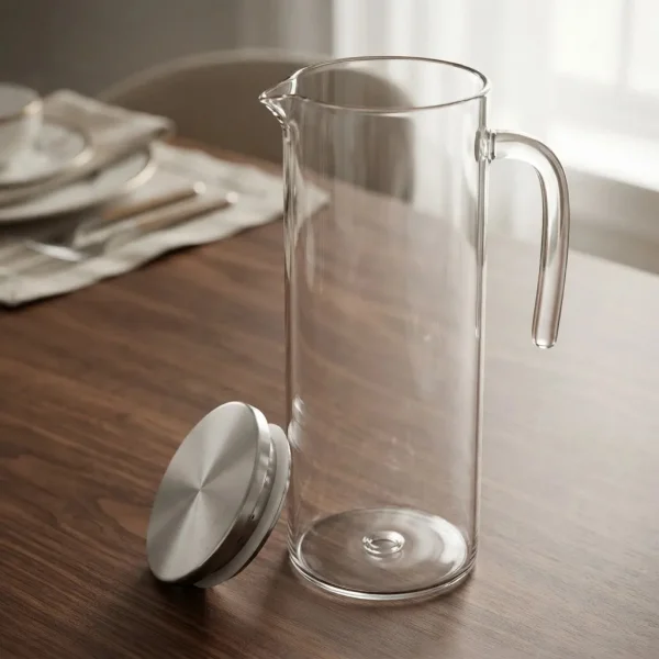 Jarra Para Agua Acrilico Tapa Acero Inoxidable Y Manija 1.5l Transparente