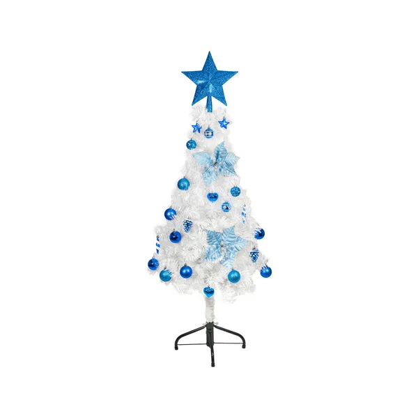 Arbol Navidad Tronador Slim Blanco 1,20mt + Kit 24 Deco Azul