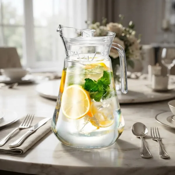 Jarra Vidrio Lisa Con Tapa 1.3 Litros Agua Jugo Transparente Transparente