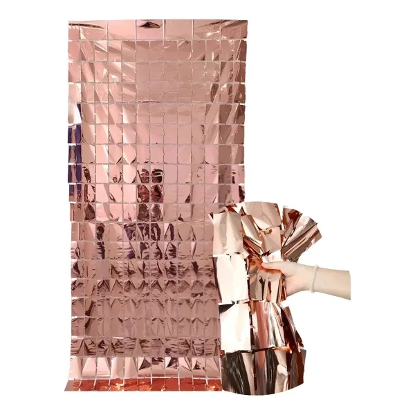 Cortinas Metalizadas Pack X5 Cuadradas Cotillón Cumpleaños Rosa
