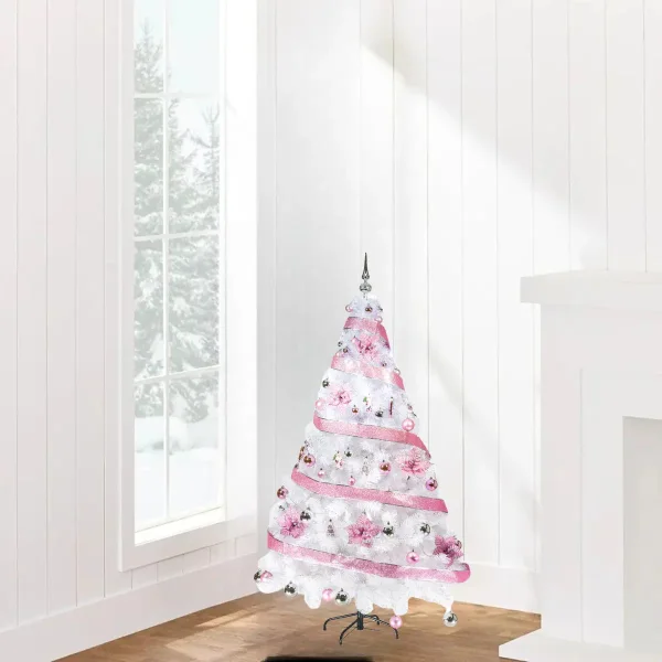 Arbol de Navidad Blanco Tronador De Lujo 1.50mts + Kit Rosa