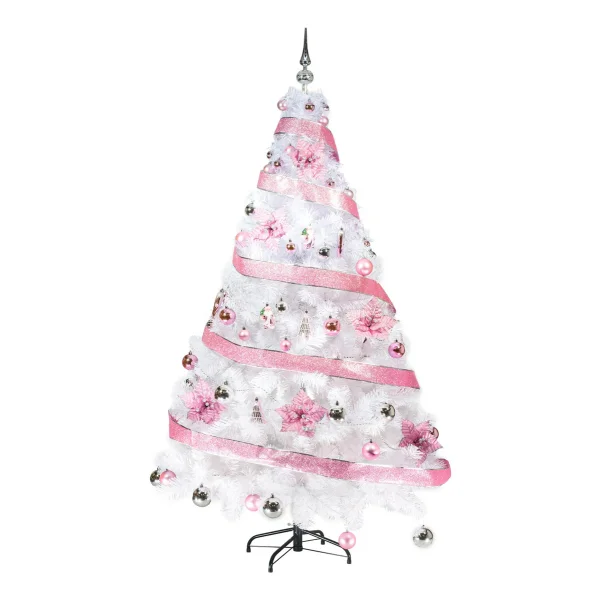 Arbol Navidad Blanco Tronador De Lujo 1.80mts + Kit Rosa Blanco