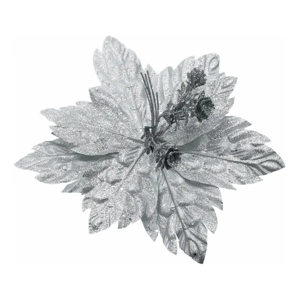 Flor 25cm Plata Arbol De Navidad Adornos Decoracion Plateado Estrella