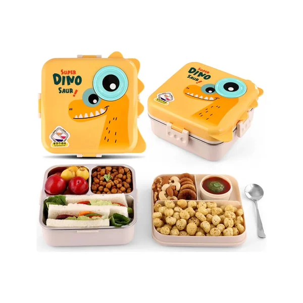 Lunchera Infantil Dinosaurio Escolar Jardin Vianda Infantil Amarillo Dinosaurio
