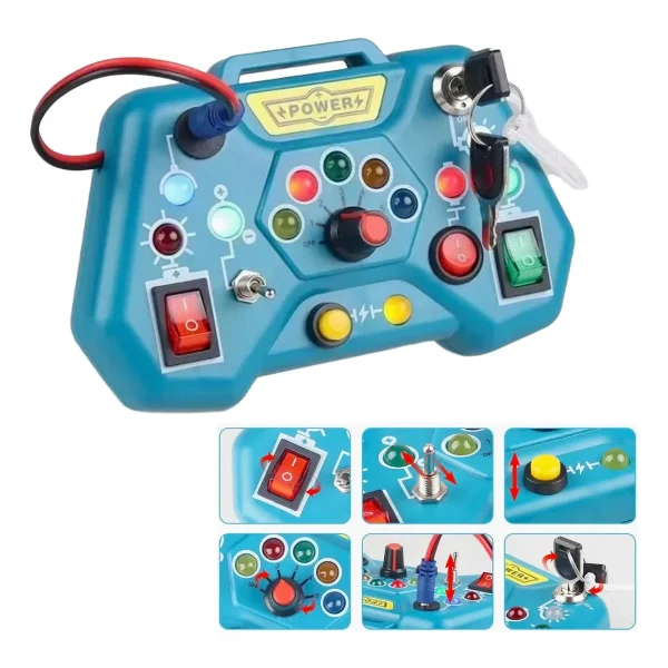 Tablero Sensorial Montessori Luces Led Botones Juguete Niños Azul