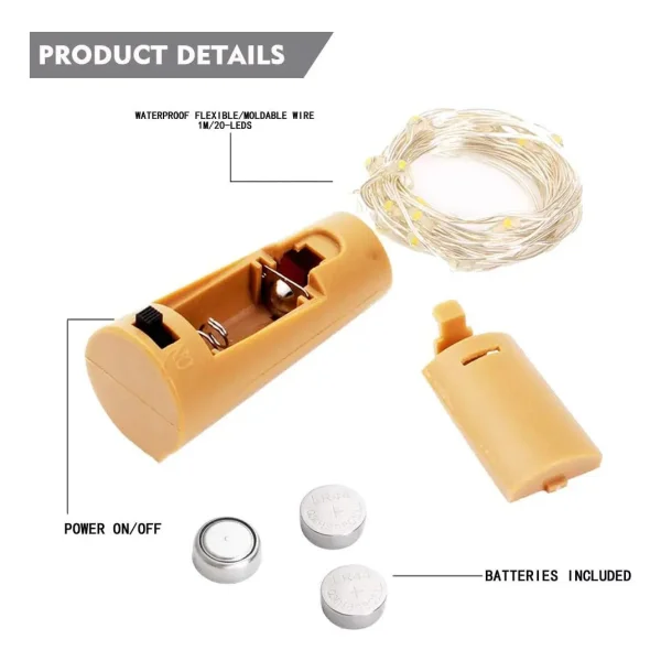 Tira De Luces Alambre Led 3mt Corcho X10u Botella Decoracion