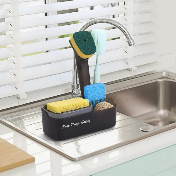 Organizador Dispenser Bacha 3 En 1 Escurridor Cocina Esponja Negro