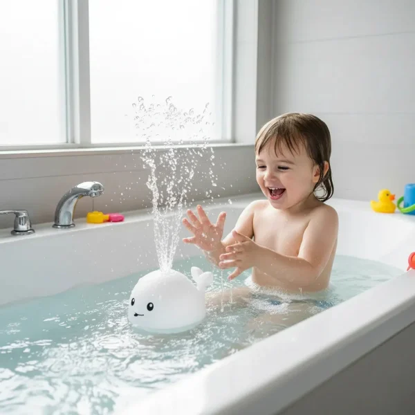 Juguete Baño Bebe Ballena Lanza Agua Luces Led Bañera Tina Blanco