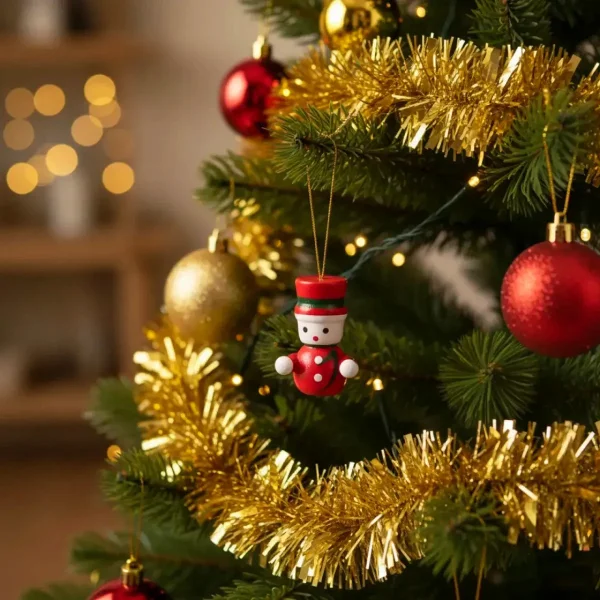 Set X10 Adornos Navideños Colgantes Madera Arbol Navidad Rojo