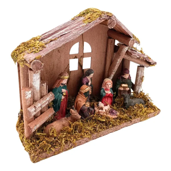 Pesebre Navideño Expreso Polar 8 Figuras Cerámica Madera 20x15.5x7cm