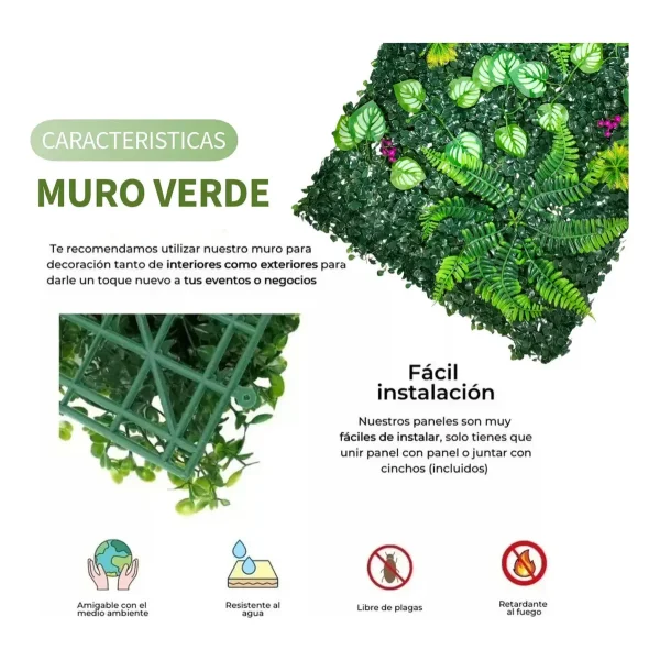 Jardín Vertical Artificial Césped Pack X5 Muro Flores 40x60 Verde