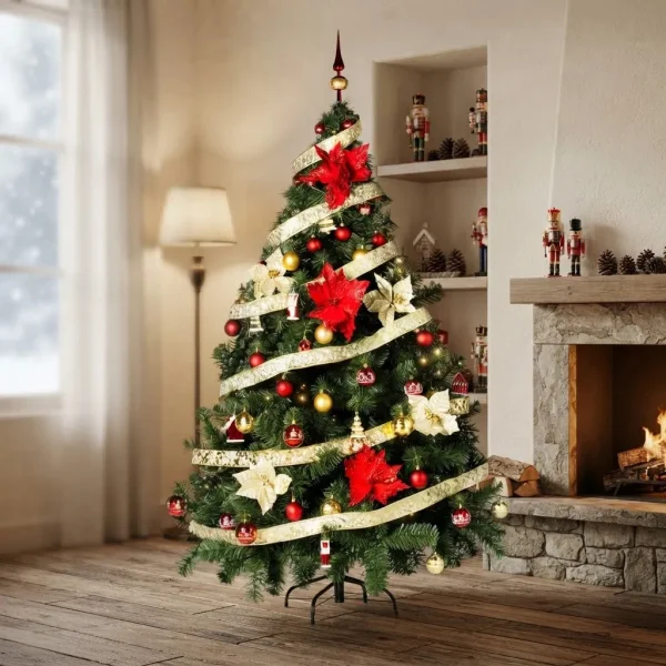Arbolito Navidad Montañes Deluxe 1.80mts + Deco Rojo Oro Rojo Y Oro