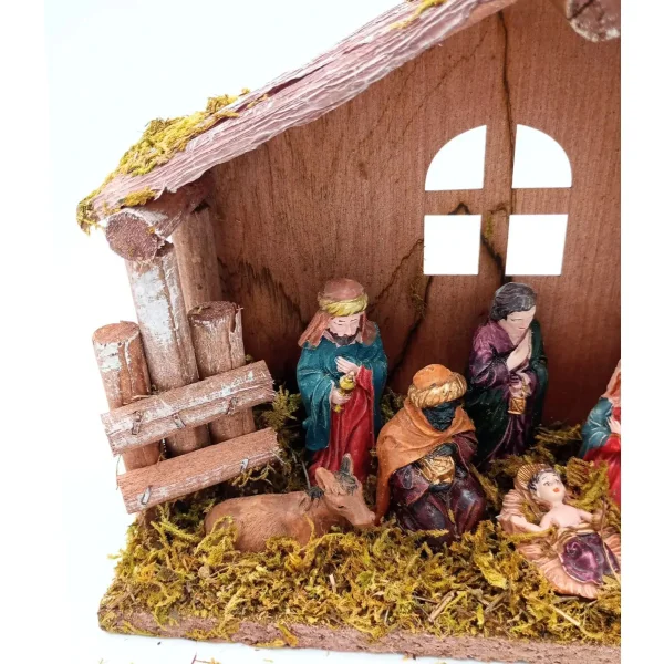Pesebre Navideño Expreso Polar 8 Figuras Cerámica Madera 20x15.5x7cm
