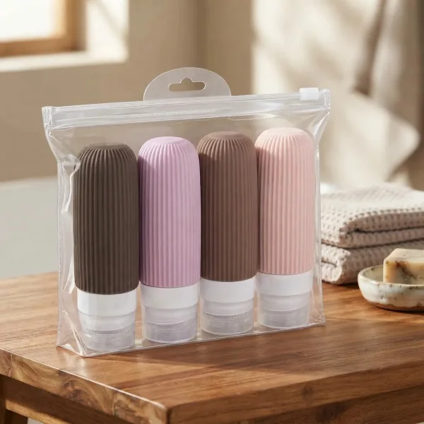 Set X 4 Frascos Silicona Viaje Avion Envases Recargables Multicolor Lisa