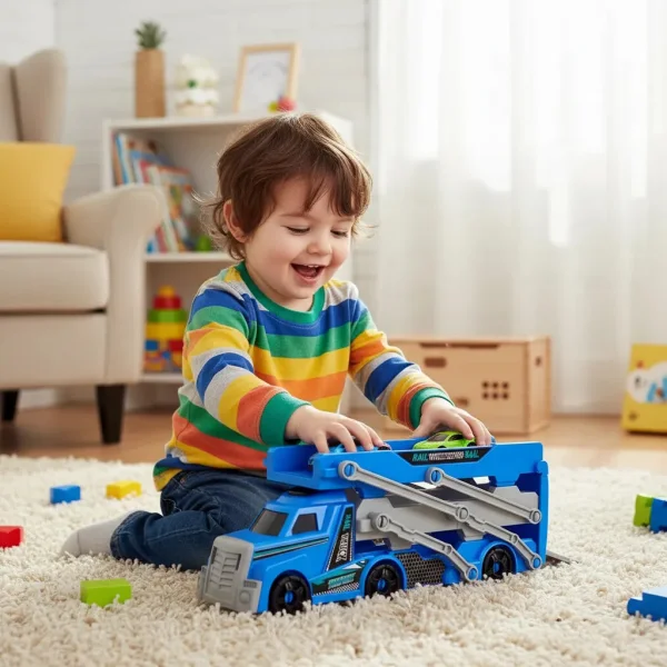 Camion Transportador Lanzador + 3 Autos De Carrera Niños Azul