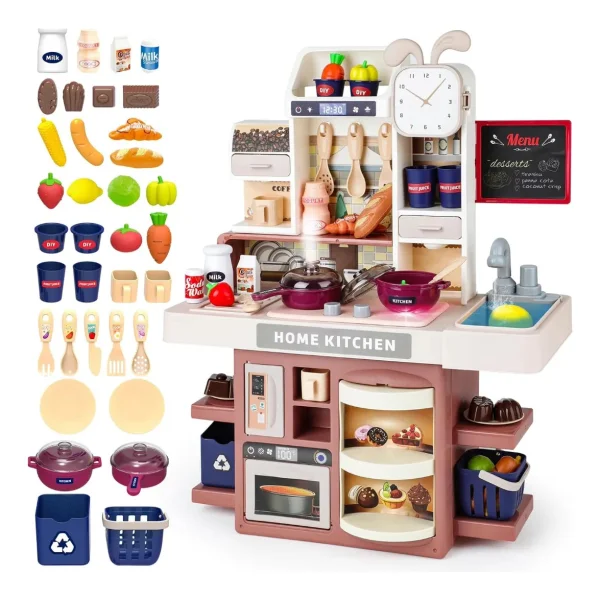 Cocinita Juguete Infantil Con Vapor Agua Luz Mas Accesorios Rosa Nude