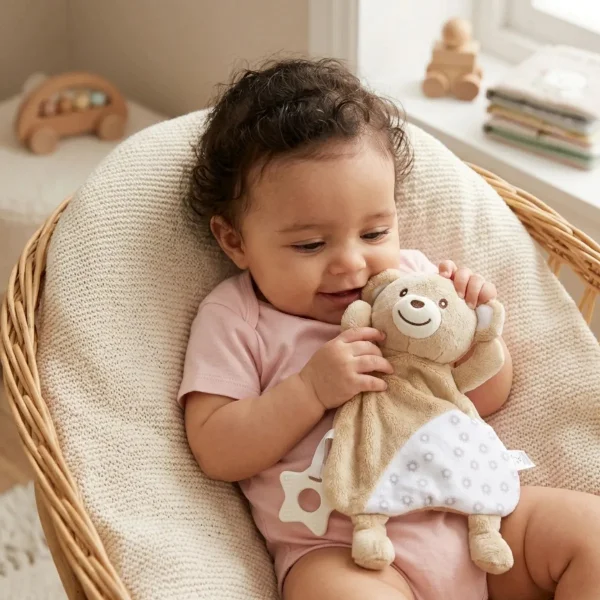 Peluche Apego Osito Sonajero Mordillo Bebé 30cm Super Suave Marrón Claro